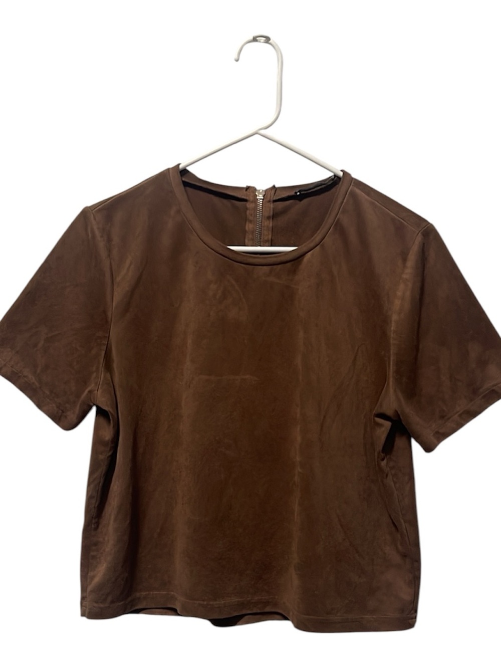 Zara Brown Short-Sleeve Suede Tee